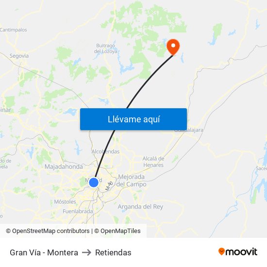 Gran Vía - Montera to Retiendas map