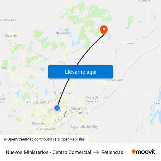 Nuevos Ministerios - Centro Comercial to Retiendas map