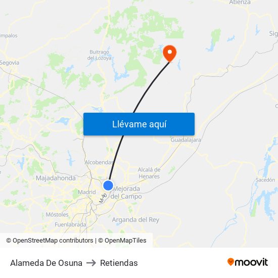 Alameda De Osuna to Retiendas map