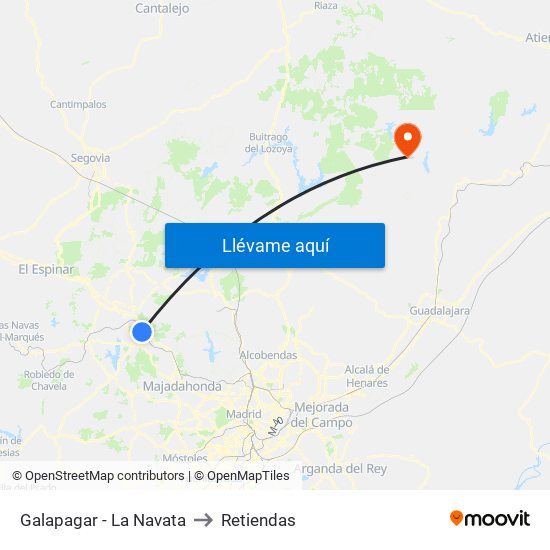 Galapagar - La Navata to Retiendas map