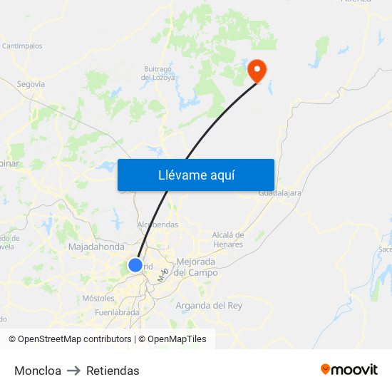Moncloa to Retiendas map