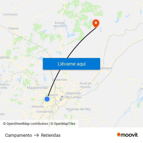 Campamento to Retiendas map