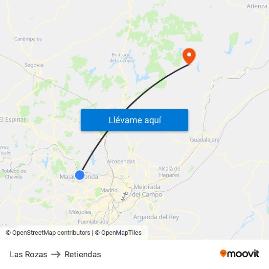 Las Rozas to Retiendas map