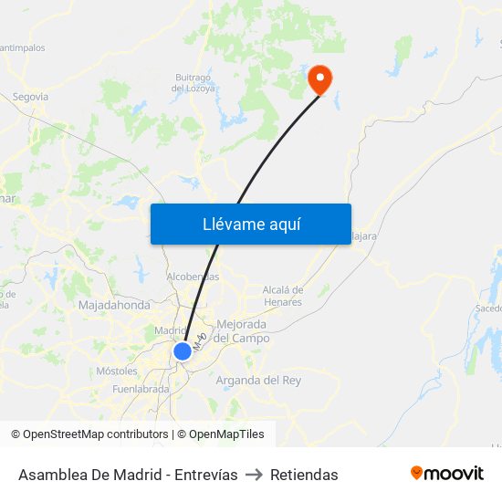 Asamblea De Madrid - Entrevías to Retiendas map
