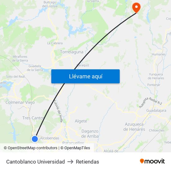 Cantoblanco Universidad to Retiendas map