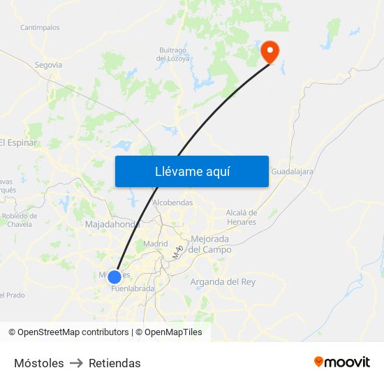 Móstoles to Retiendas map