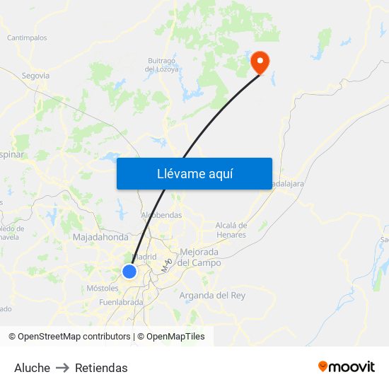 Aluche to Retiendas map