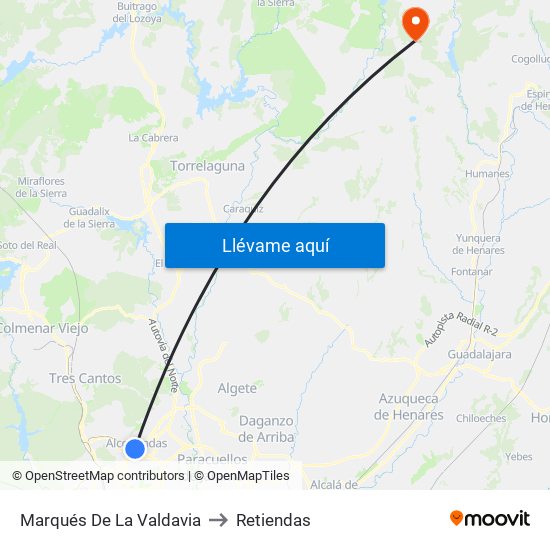 Marqués De La Valdavia to Retiendas map