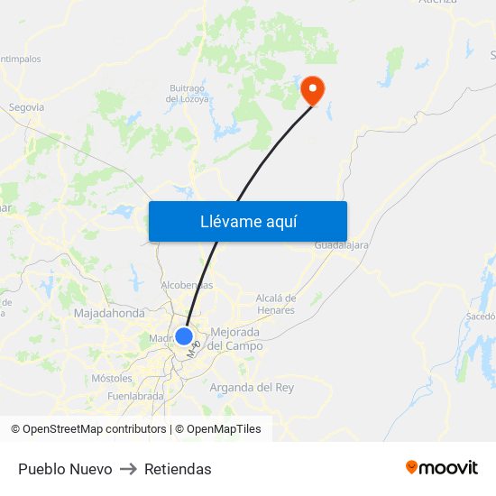 Pueblo Nuevo to Retiendas map