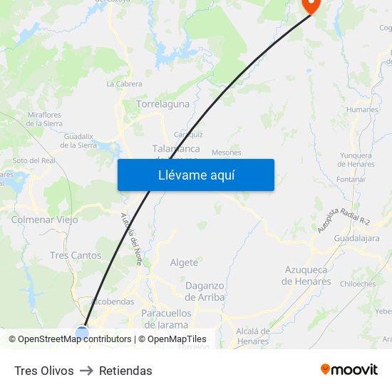 Tres Olivos to Retiendas map
