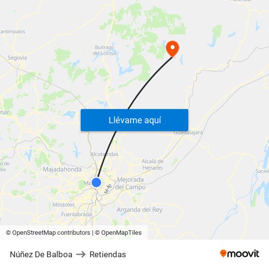 Núñez De Balboa to Retiendas map