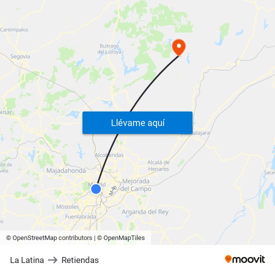 La Latina to Retiendas map