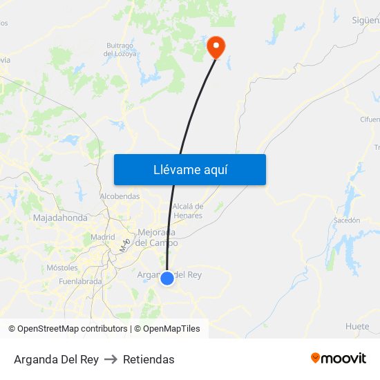 Arganda Del Rey to Retiendas map