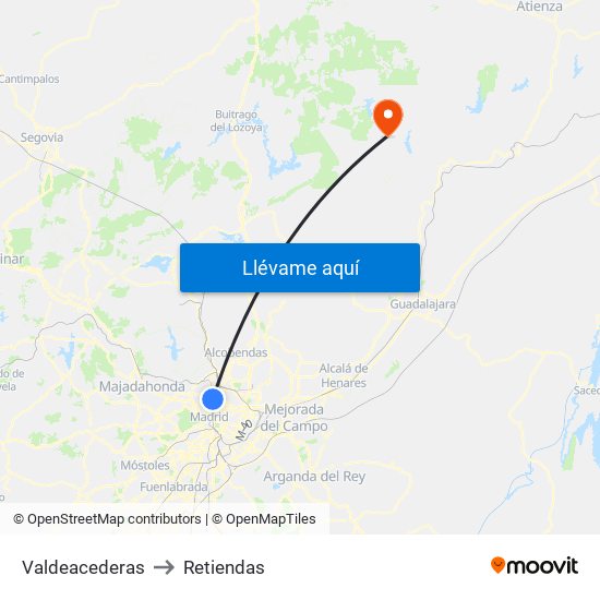 Valdeacederas to Retiendas map