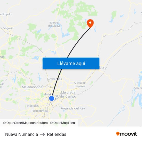Nueva Numancia to Retiendas map