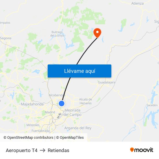 Aeropuerto T4 to Retiendas map
