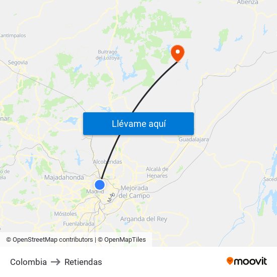 Colombia to Retiendas map