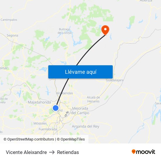 Vicente Aleixandre to Retiendas map