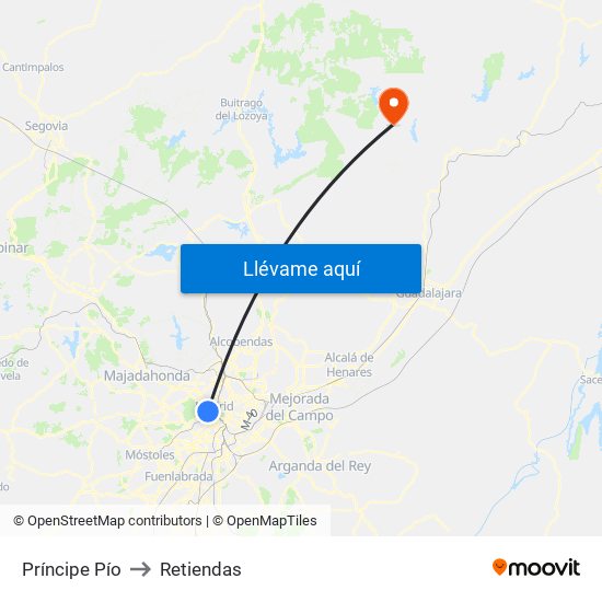 Príncipe Pío to Retiendas map