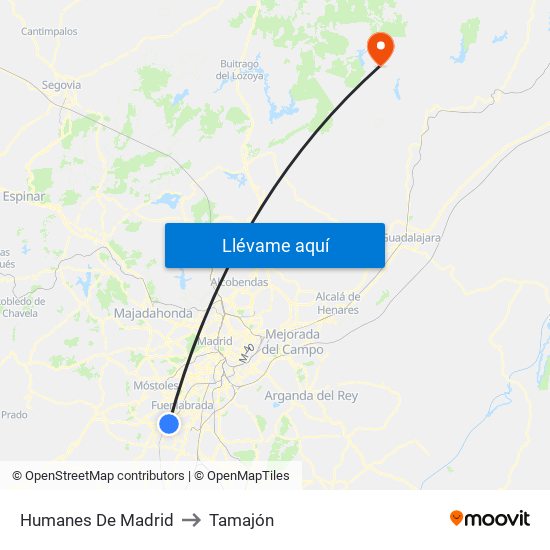 Humanes De Madrid to Tamajón map