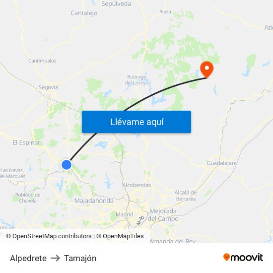 Alpedrete to Tamajón map