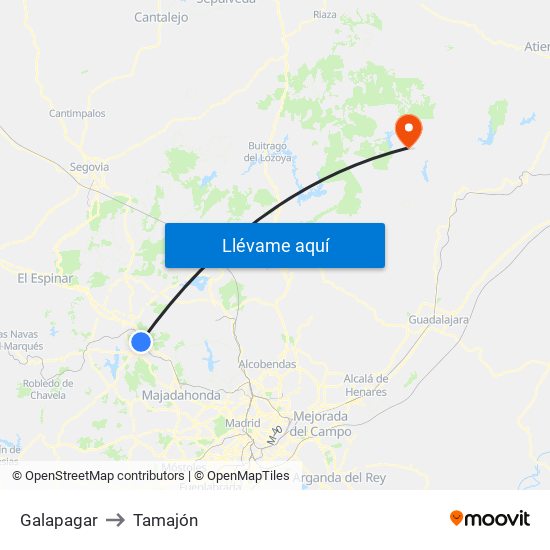 Galapagar to Tamajón map
