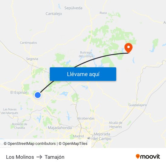 Los Molinos to Tamajón map