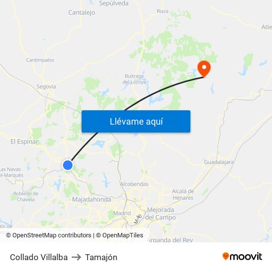 Collado Villalba to Tamajón map