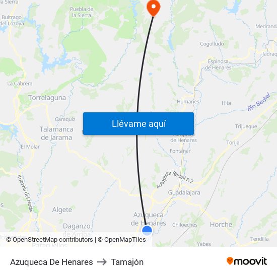 Azuqueca De Henares to Tamajón map
