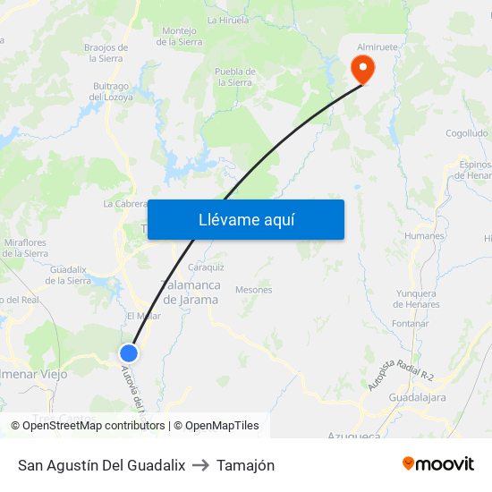 San Agustín Del Guadalix to Tamajón map