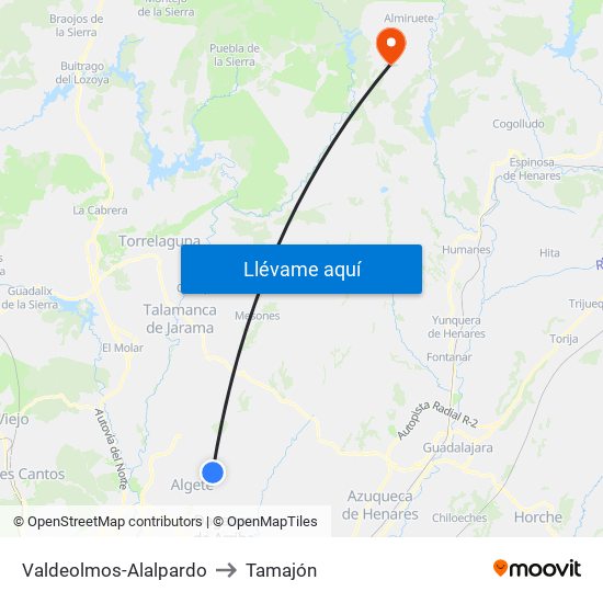 Valdeolmos-Alalpardo to Tamajón map