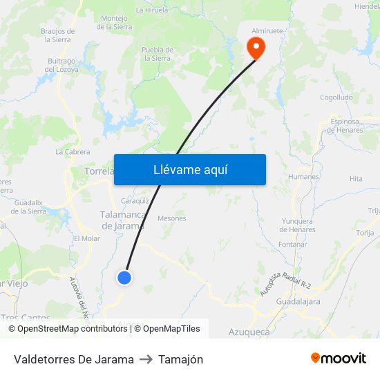 Valdetorres De Jarama to Tamajón map
