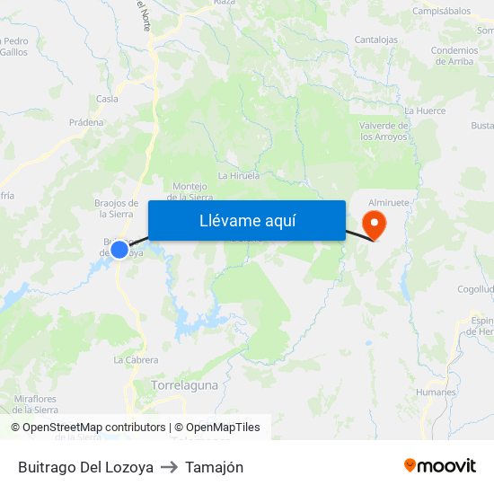 Buitrago Del Lozoya to Tamajón map