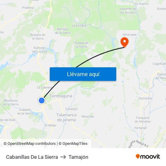 Cabanillas De La Sierra to Tamajón map