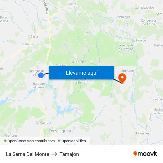 La Serna Del Monte to Tamajón map