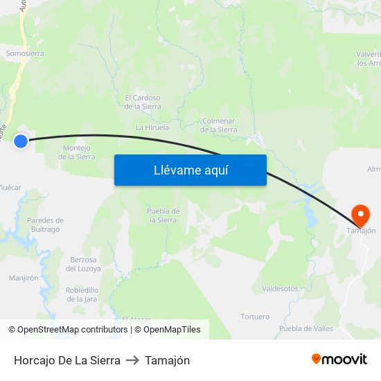 Horcajo De La Sierra to Tamajón map