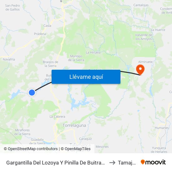 Gargantilla Del Lozoya Y Pinilla De Buitrago to Tamajón map
