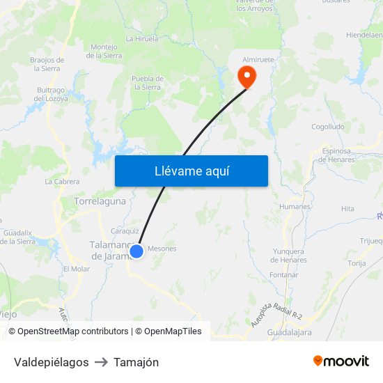 Valdepiélagos to Tamajón map