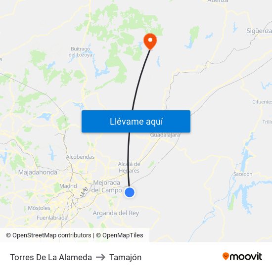 Torres De La Alameda to Tamajón map