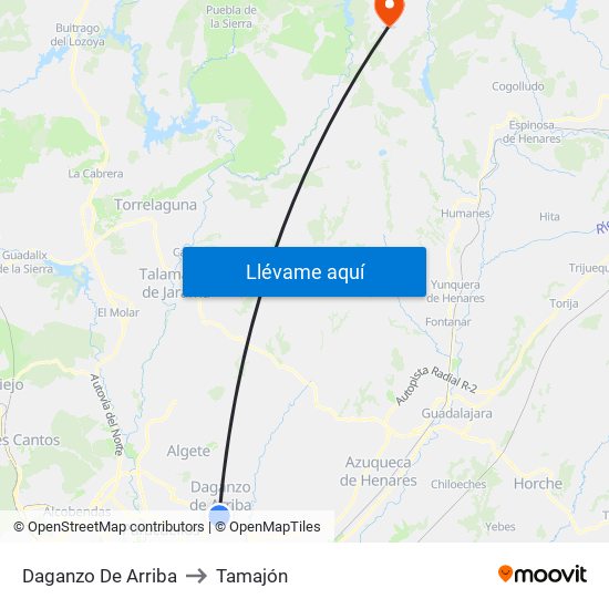 Daganzo De Arriba to Tamajón map