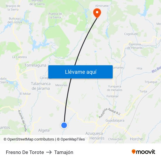Fresno De Torote to Tamajón map