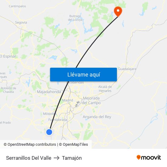 Serranillos Del Valle to Tamajón map