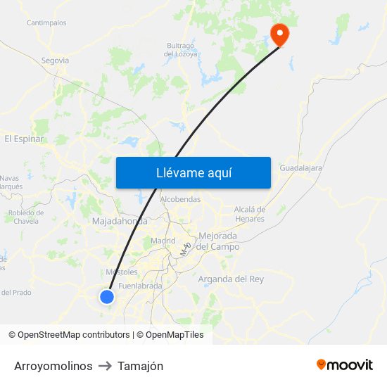 Arroyomolinos to Tamajón map