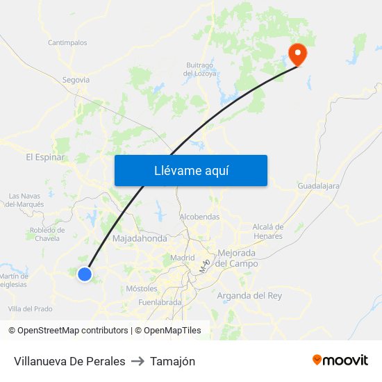 Villanueva De Perales to Tamajón map