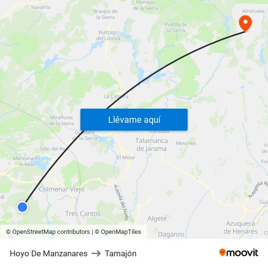 Hoyo De Manzanares to Tamajón map