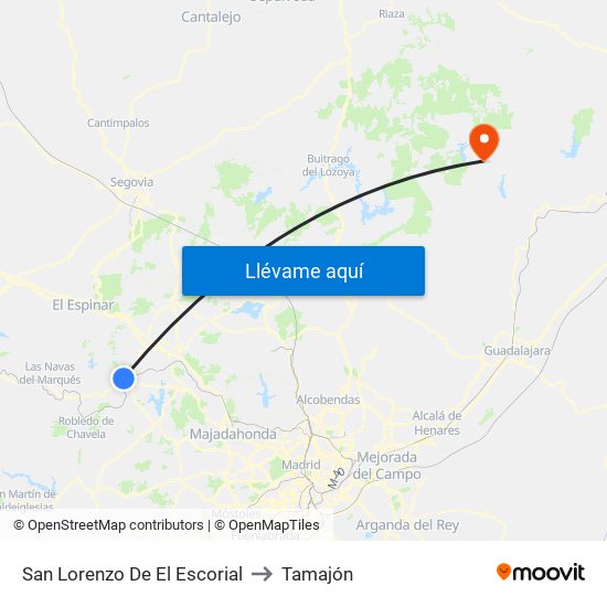 San Lorenzo De El Escorial to Tamajón map