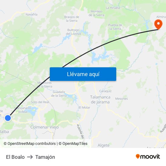 El Boalo to Tamajón map
