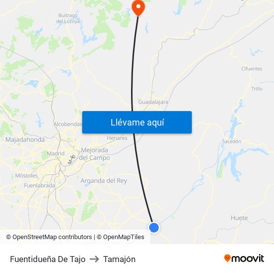 Fuentidueña De Tajo to Tamajón map