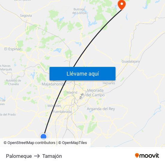 Palomeque to Tamajón map