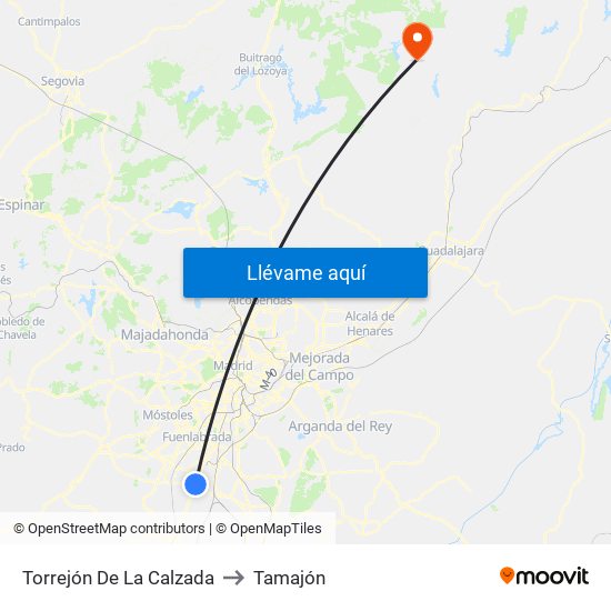 Torrejón De La Calzada to Tamajón map